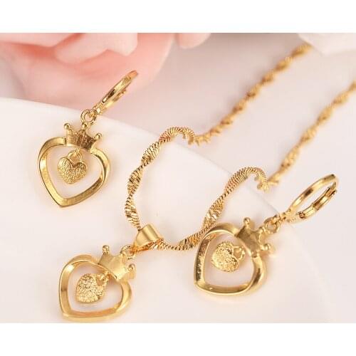 Gold Necklace Earring Set Women Party Gift Dubai love heart crownJewelry Sets bridal party gift DIY charms girls kid Jewelry