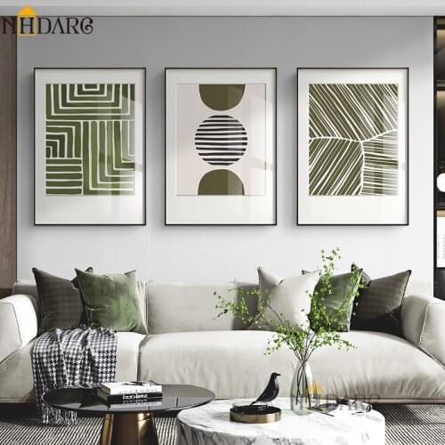 Green Plant Abstract Nature Landscape Poster Nordic Morandi Color Painting Canvas Print Wall Art Picture Living Room Home Decor