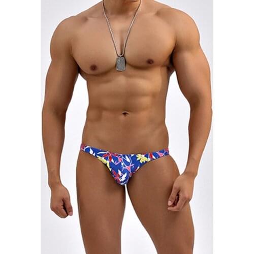 New 2021 sexy flower printed swimsuit men swimsuits swim briefs ow waist tight man bikinis beach shorts swimwear samll size