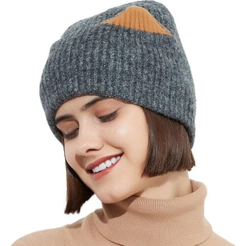 New autumn winter knitted female Cat ears design elastic multiple color options street casual outing warm windproof beanies hats
