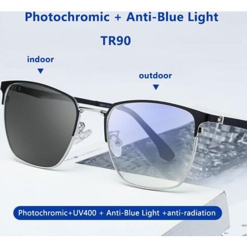 New Fashion Photochromic Blue Light Blocking Glasses Women Men Vintage Square Glasses Frame Clear Lens Spectacles TR90
