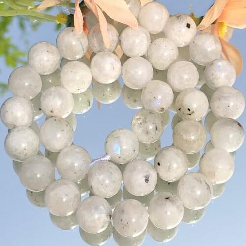 Wholesale 100% Natural Black Point White Moonstone Round Stone Beads For jewelry Making DIY Bracelet Necklace 4/6/8/10/12mm 15"