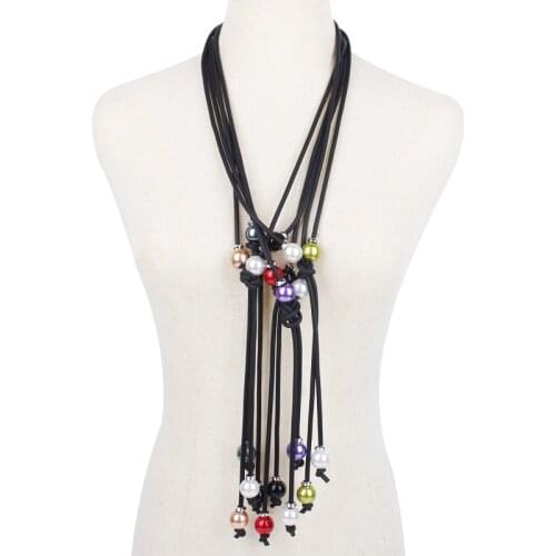 JID Wicca Large Beads Necklace Streetwear Minimalism Long Rope Necklace Vintage Black Red Beads Neck Jewelry For Women Wholesale