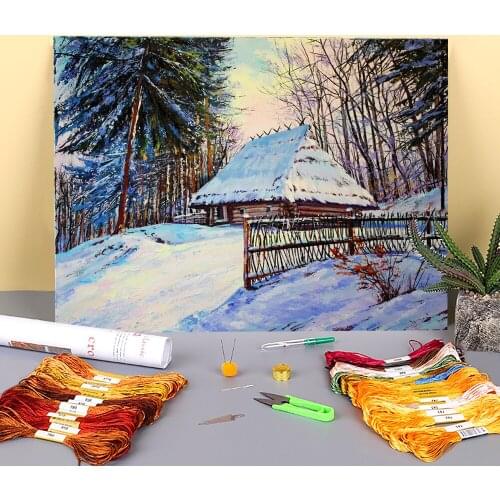 Landscape Bright Winter Printed Fabric 11CT Cross-Stitch Set Embroidery DMC Threads Handicraft Craft Knitting Different