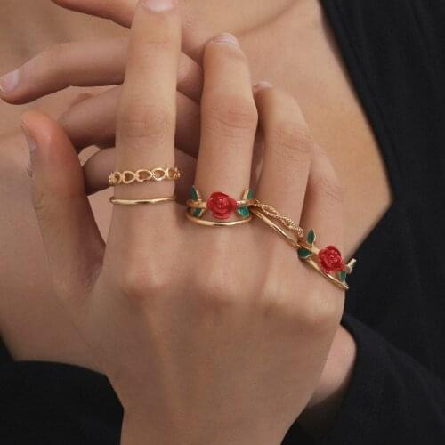 Hollow Gold Heart Shaped Rings Set Vintage Palace Style Rose Flower Wed Ring Set Coupl Stacking Rings Ring New