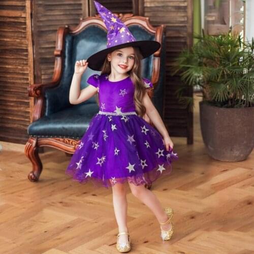 Halloween Costumes Childrens Costumes Cosplay Girls Princess Dress Witch Skirt Witch Performance Costumes with Hat