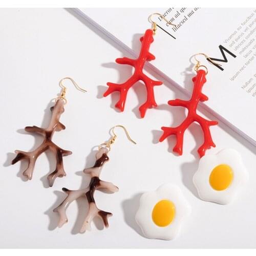 Red Enamel Coral Resin Drop Dangle Earring For Women Girl Trendy Irregualr Branch Earrings Korean Jewelry New Gifts