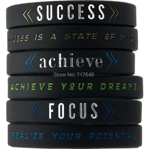 1pc Success, Achieve, Focus wristband silicone bracelets free shipping