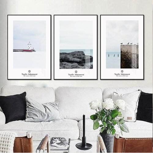 Nordic Adornment Ocean Seaside Port Canvas Painting Vintage Landscape Poster Print Wall Art Pictures For Home Decoration