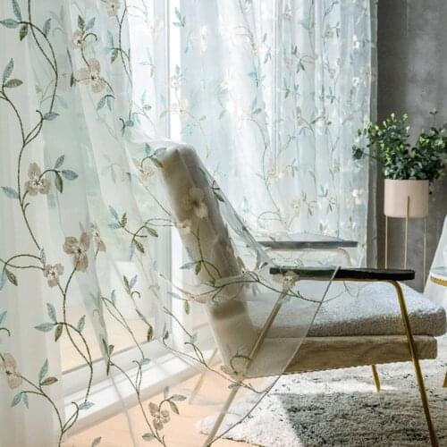 CDIY White Floral Embroidered Tulle Curtain For Window Curtains For Living Room The Bedroom Kitchen Pastoral Tulle Curtains Drap