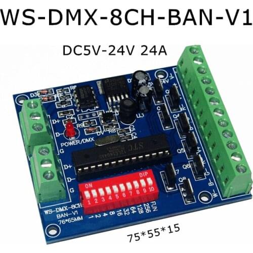 LED Ccontroller DMX Constant Pressure Plate Common WS-DMX-8CH-BAN-V1 DC5V-24V 24A Easy 8CH RGBW DMX512 Decoder LED strip light
