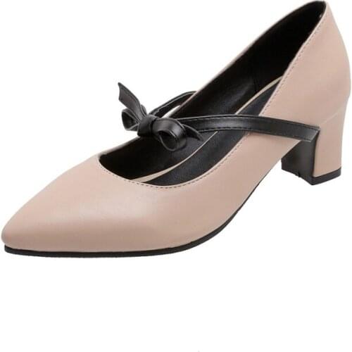 Big Size Pointed lace up bow single shoes ladies high heels women shoes woman pumps