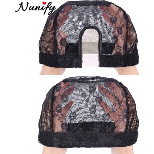 Nunify 1Pcs/Lot U Parting Wig Cap For Making Wigs With Free Size Strap On The Back Weaving Cap Size Ventilation Hair Net Black