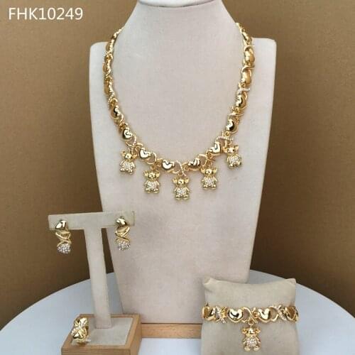 Yuminglai Hot Sale XOX Jewelry Sets Teddy Bear Rhinestone Necklace Earrings Bracelet Ring FHK10249