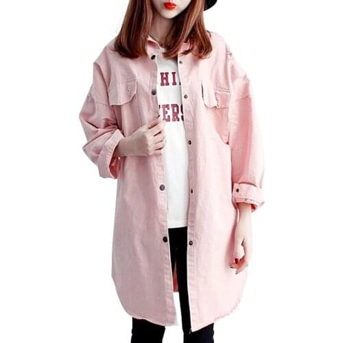 Womens 2021 New Pink Green Long Autumn Jacket Women Oversized Jeans Jacket Female Denim Jacket hot Y491