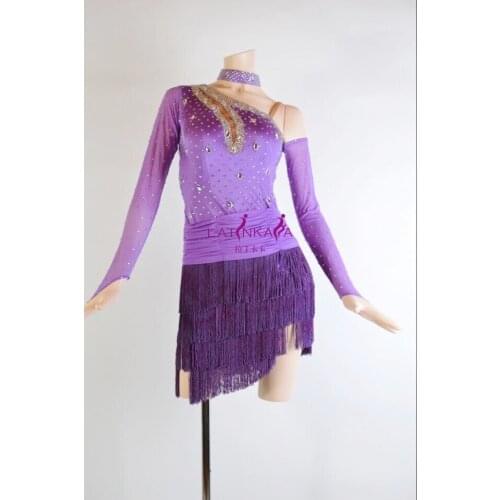 Purple Latin Competition Dance Skirt Women High Quality Professional Samba Latin Dancing Wear LadyS Rumba Latin Dance Dress