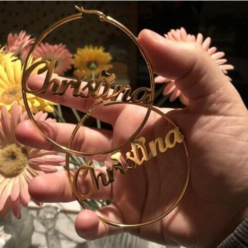 Custom Earrings Personalize Name Stainless Steel Letter Earrings For Women 3 Color Custom Name Circle Earrings Weddings Jewelry