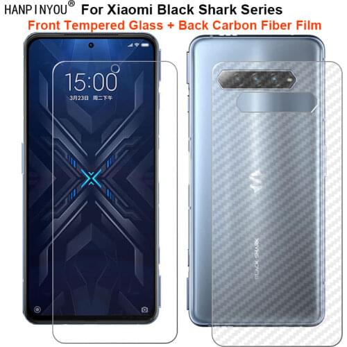For Xiaomi Black Shark 4 / Pro 6.67" 1 Set = Soft Back Carbon Fiber Film +Ultra Thin Clear Tempered Glass Front Screen Protector