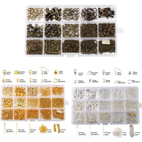 1Box Jewelry Findings Tool Set open jump ring Lobster clasp Tail chain Clip buckle Drop Kit/Earring hooks for DIY Jewelry Making