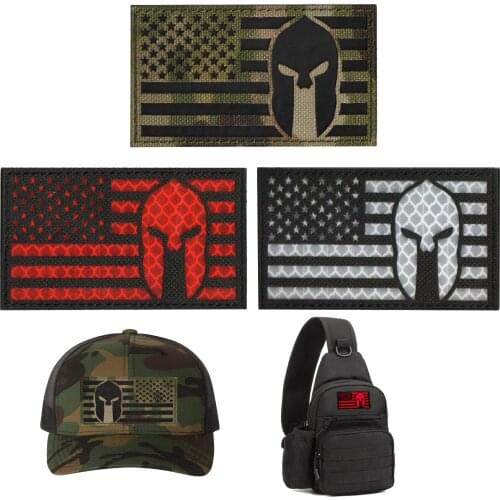 1pc 3D Reflective Army Fan Tactics American Flag Skull Helmet Spartan Banner Badge Patch Military Patch Icon DIY Accessories