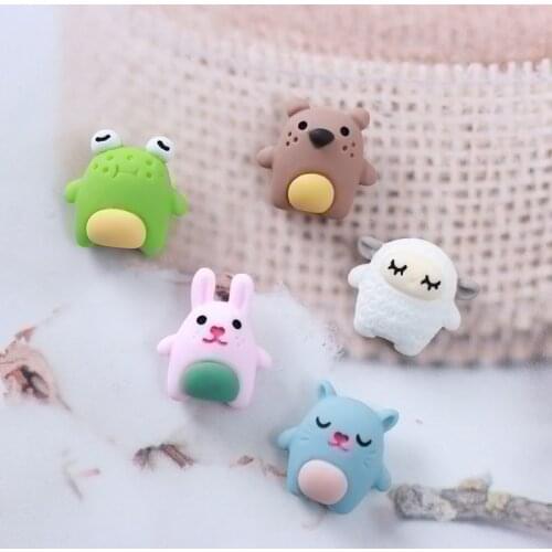 10Pcs Cute Animals Flat back Resin Cabochon Kawaii Sheep Frog Cat Flatback Charms for Hair Bows Accessories DIY Scrapbook Decor