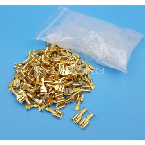 100Pcs Brass 6.3mm Female Spade Crimp Terminals Connector 22-16AWG 0.5mm Thickness With Case