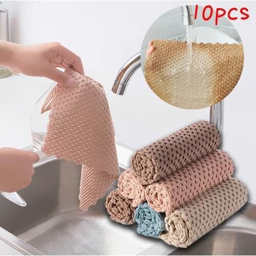 10psKitchen Wiping Rags Anti-grease Efficient Super Absorbent Microfiber Cleaning Cloth Home Washing Dish Kitchen Cleaning Tools