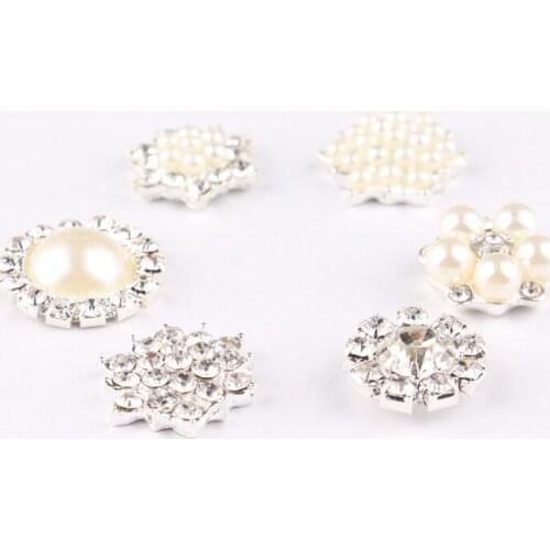 120pcs/lot)Artificial Sparkle Crystal Rhinestone Pearl Button Sew Craft Flatback Metal Pearl Button For Dress/Shoes/Hat