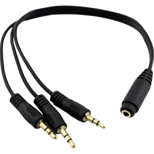 1x 3.5mm 1/8" 3 Pole Female to 3x Male Gold Plated Plug Stereo Headphone Splitter Audio Adapter Cable Black 1FT/30CM