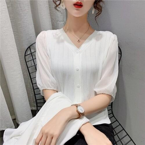 20175 make pure color v-neck splicing knitting cardigan 32 with short sleeves