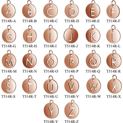 26pcs/lot Stainless Steel Rose Gold Color Round Alphabet Charms DIY Initials with Jump Ring From A-Z Pendant Accessories