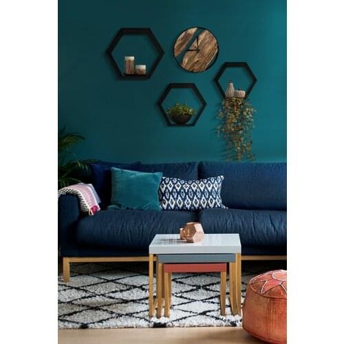 Varnished Natural Wood 3 Pcs Hexagonal Honeycomb Wall Shelf Office Living Room Living Room Kitchen Home Decoration 2021