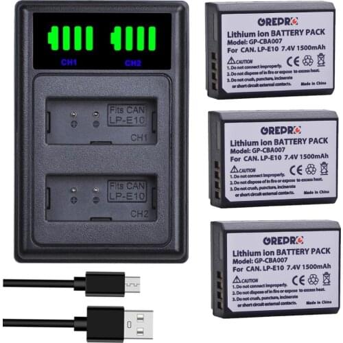 3-Pack LP-E10 LPE10 Battery with LED USB LP E10 Battery Charger for Canon 1100D 1200D 1300D 2000D Kiss X50 X70 Rebel T3 T5