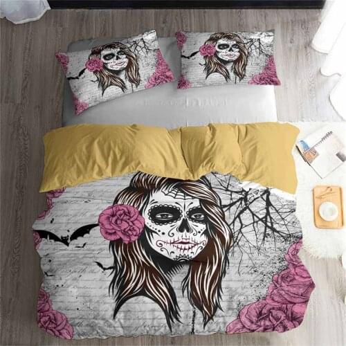 HELENGILI 3D Bedding Set Skull Print Duvet Cover Set Lifelike Bedclothes with Pillowcase Bed Set Home Textiles #KL-52