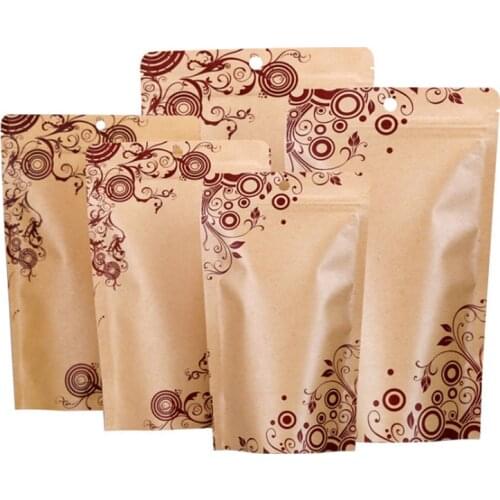 50pcs/Lot General Stand-up Kraft Paper Zipper Bags Snack Powder Chocolate Reseable Party Wedding Heat Sealing Hanging Pouches