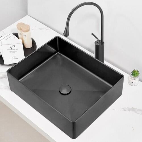 50x40cm Light Luxury 304 Stainless Steel Rectangular Wash Basin Black Above Counter Basin Bar Hotel KTV Art Basin