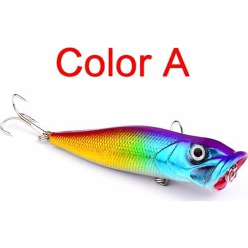 6 Pcs 8CM Plastic Fishing Lures Topwater Floating Popper Lure Hooks Hard Bait Bass Crankbait Colorful