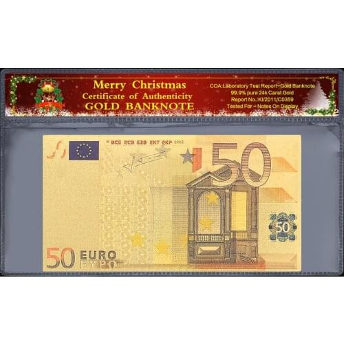Euro antique banknote collection 50 euro old banknotes24k gold plated Christmas decoration plastic frame paper gift 2 pieces/set