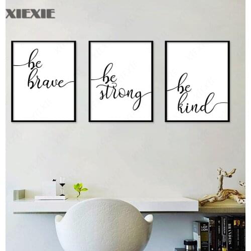 Be Kind Be Strong Minimalist Black and White English Letter Decorative Painting Living Room Bedroom Hanging Wall Art Poster