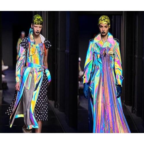 Shine Elastic Symphony Laser knitting Fabric Thin Colorful Background Garment Bags Reflective Strips luxury tweed fabrics A021