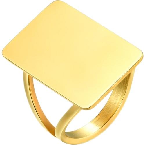 BONISKISS 2020 New Fashion Gold Color Large Square Rings for Women Stainless Steel Ladies Ring Jewelry Gifts Wholesale