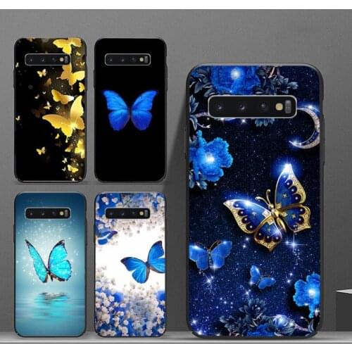 Bling blue butterfly Phone Case For Samsung galaxy S 8 9 10 20 21 30 A 30 50 51 70 note 10 plus Ultra 5g