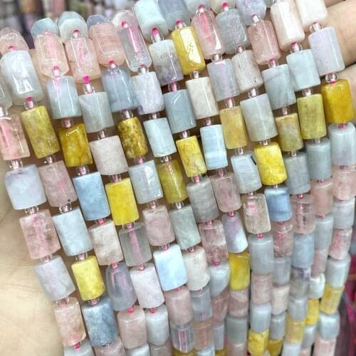 Natural Faceted Morganite Gem Stone Cylinder Loose Spacer Beads For Jewelry Making DIY Bracelet Necklace Charms Accessories