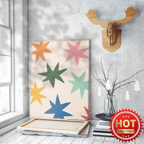 Colorful Polygon Star Pattern Art Poster, Nordic Style Kids Room Living Room Home Decor Mural, Vintage Star Pattern Wall Picture