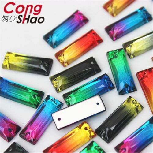 Cong Shao 100pcs 7*18mm Double color stones and crystals flatback Acrylic Rectangle rhinestone DIY sewing Wedding Dress CS293