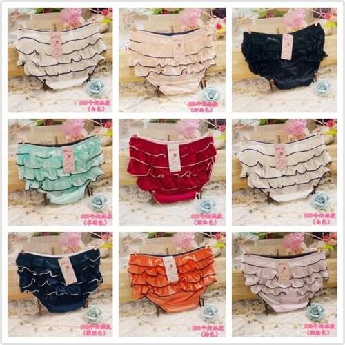 Korean Version of The Ruffled Breathable Girl Mid-waist Bag Hip Womens Briefs Solid Color Ice Silk Panties Underwear Women