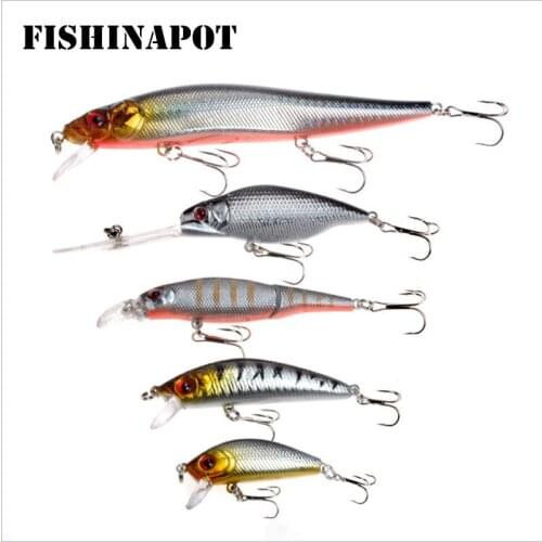 FISHINAPOT 5Pcs/lot Artificial Hard Bait Minnow Lure Kit Fishing Lure Pesca Hooks Fishing Tackle Crankbait Wobblers Wholesale