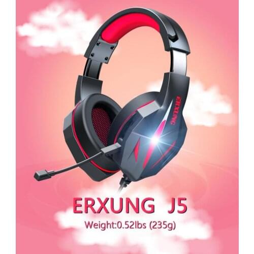 J5 Head-mounted Gaming Headset With Microphone Wired Stereo Headphones LED Light for ps4 xbox one switch Computer gamer Earphone
