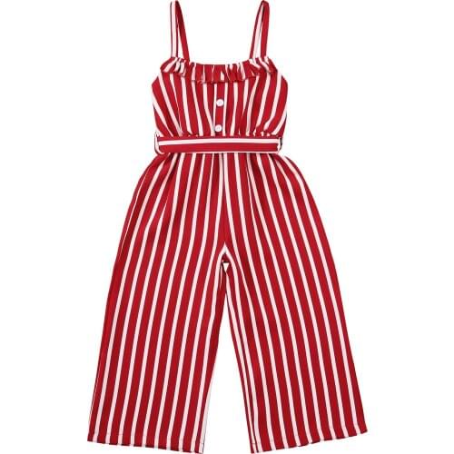 1-6Y Toddler Kids Baby Girl Clothes Stripe Holiday Overall Button Belt Jumpsuit Casual Sleeveless Sunsuit Outfit Summer