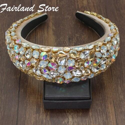 Fairland New Personality Baroque Full Rhinestone Crystal Hairband Women Luxury Shiny Padded Girl Catwalk Party Hair Accessories